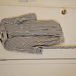 Bershka Midi Shirt Dress Womens S Green white Striped Oversized Belted